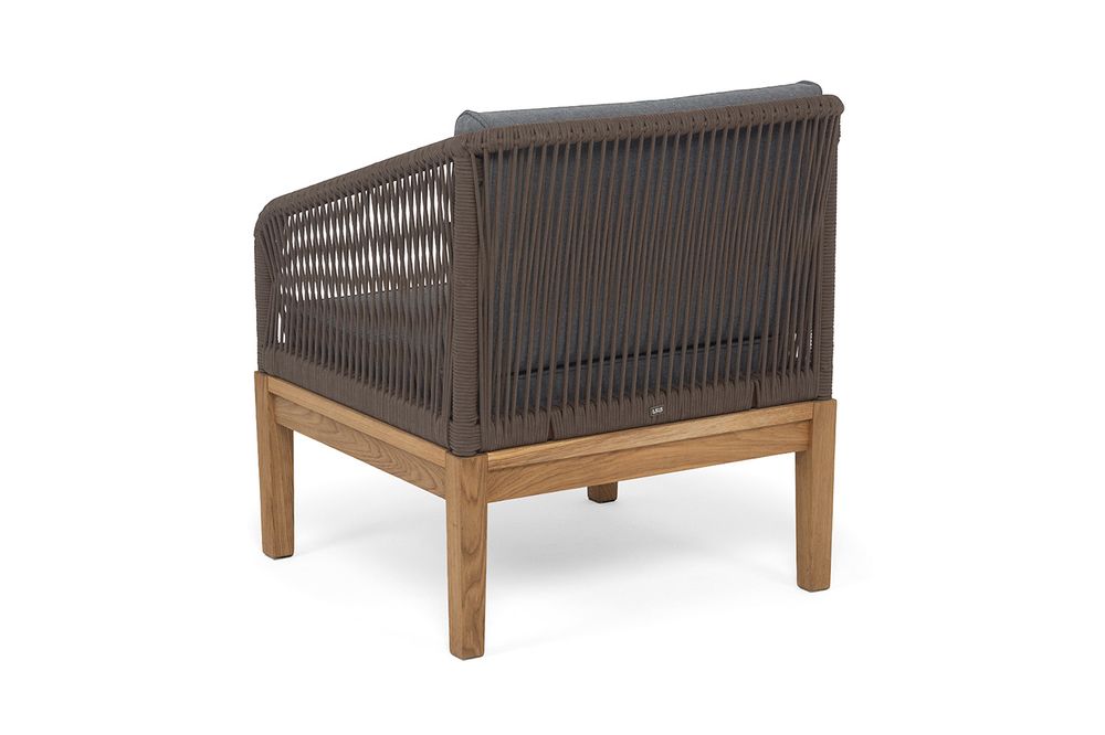 "Канны" кресло плетеное из роупа, основание дуб, роуп коричневый круглый, ткань темно-серая 027