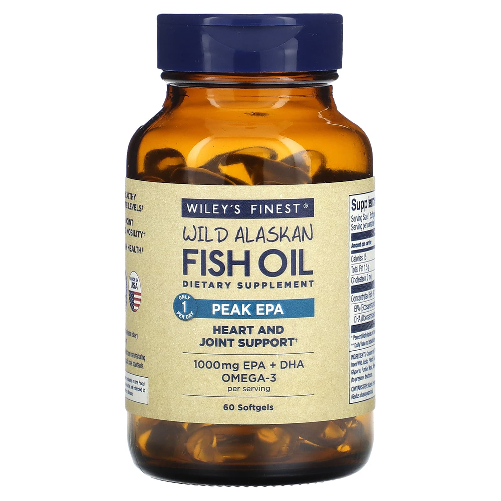 Wiley's Finest, жир дикой аляскинской рыбы, максимальное содержание ЭПК, 60 капсул