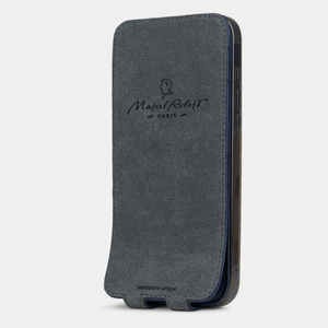 Кожаный чехол для iPhone 17 Pro, страус синего цвета