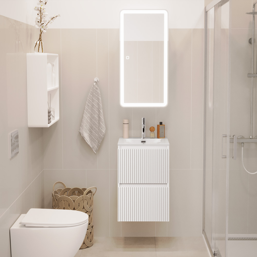 Тумба с раковиной подвесная BelBagno UNO-MINI-400-2C-SO-BO Bianco Opaco, раковина белая BB-8099-3-40