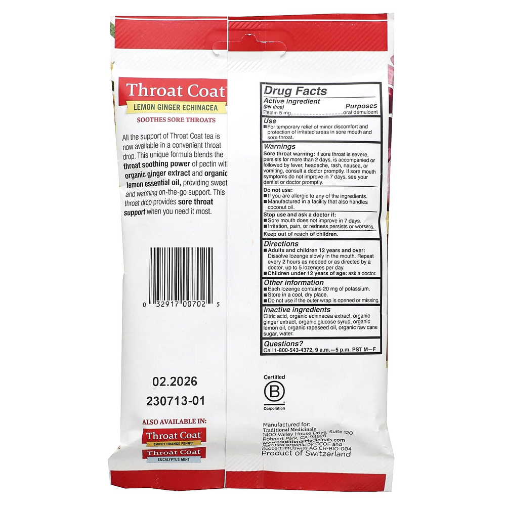 Traditional Medicinals, леденцы для горла с лимоном и имбирём, 16  леденцов с пектином