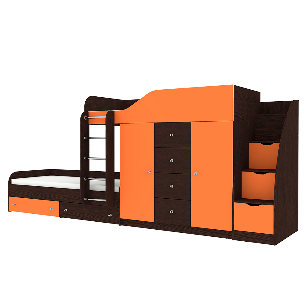 Кровать двухъярусная КарИВи Астра 6 с лестницей Комод КарИВиом Венге Оранжевый