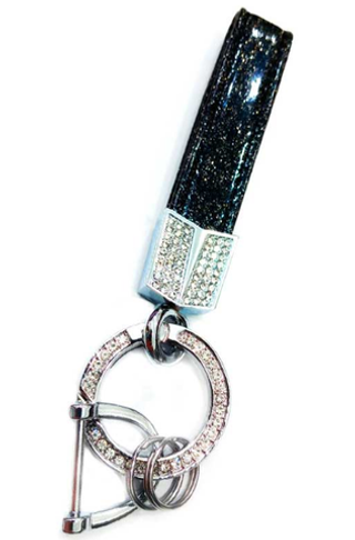 Брелок для ключей Кожа Хлястик (со стразами) X104-BL черный БЕЗ блесток