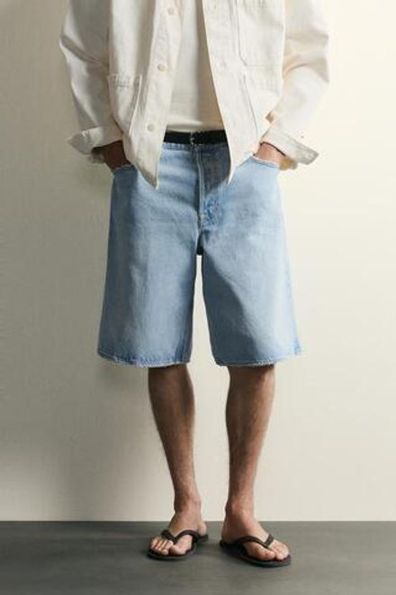 ZARA ДЖИНСОВЫЕ ШОРТЫ LOOSE FIT, ГОЛУБОЙ