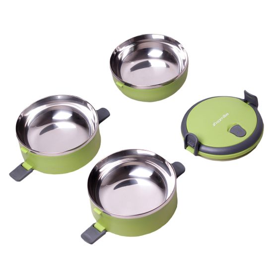 Ланч бокс тройной 2100 мл. круглый Kamille KM-2107 (пластик, нержавеющая сталь)