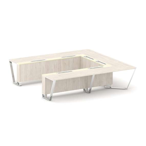 Steel Meet Стол переговорный П-образный MM-PR.B.SP-11P Денвер Светлый/Ваниль Глянец/Нержавеющая Стал