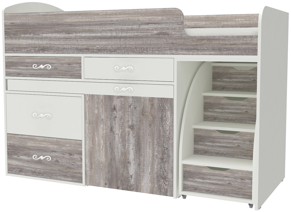 Кровать-чердак КарИВи Малыш 6 Белый  Бетон