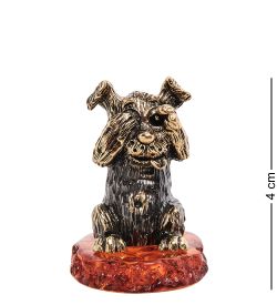 Народные промыслы AM-3176 Фигурка «Собака не вижу» (латунь, янтарь)