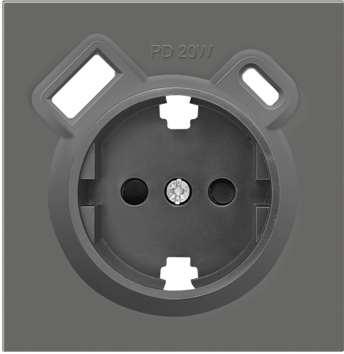 Накладка для розетки Schuko с зарядным устройством USB A+C, с защитными шторками, матовый шоколад, серия R98