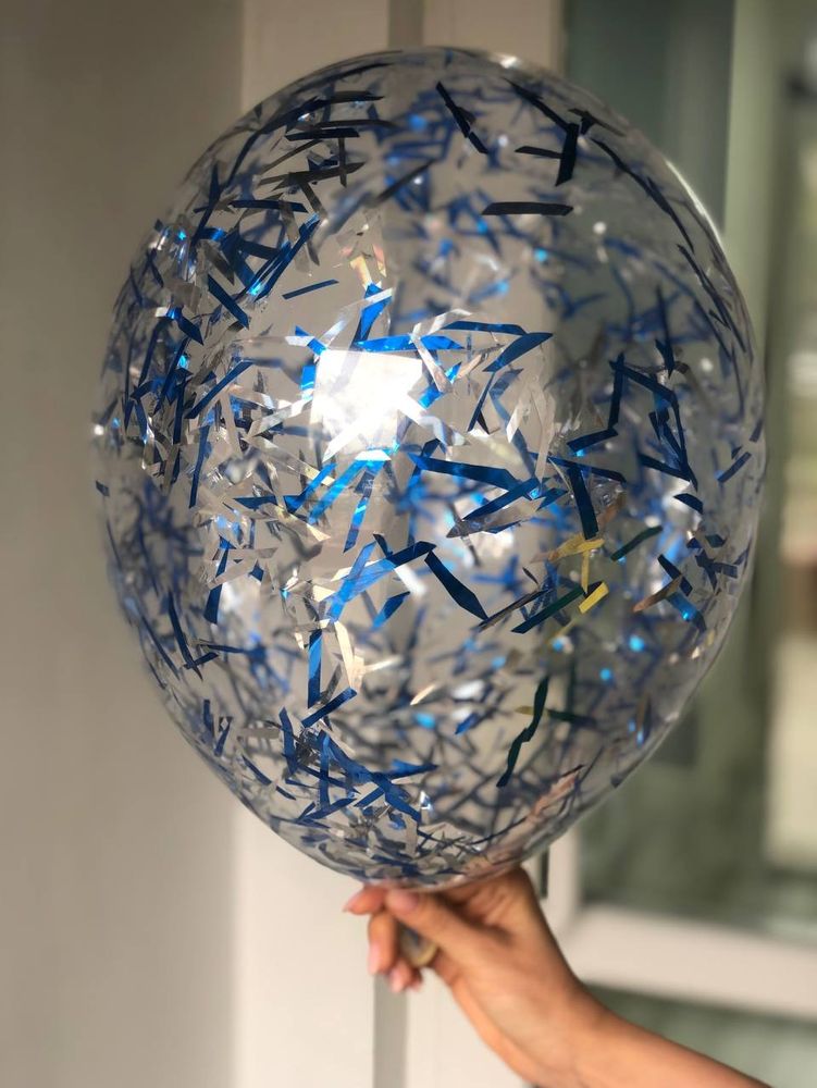 Воздушный шар с наполнением конфетти полоски синий ПАЛИТРА №4157