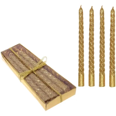 Свечи витые «Звездный блеск» 4шт 15см цвет золотой, в подарочной коробке