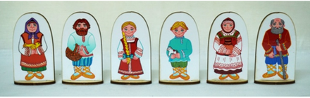 Набор кукол на подставке Семья русская, 6 штук, фанера