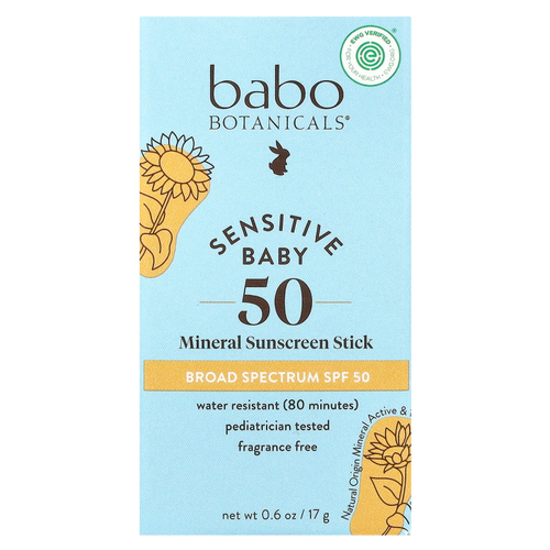 Babo Botanicals, Sensitive Baby, минеральное солнцезащитное средство-стик, SPF 50, без отдушек, 17 г (0,6 унции)
