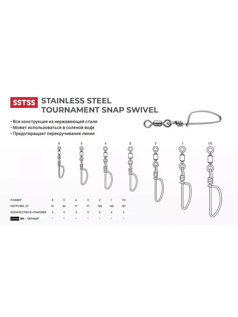 Карабин турнирный с вертлюгом №4 170LB в упак 3 шт