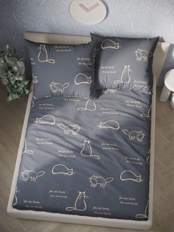 Постельное белье Полисатин Мечта "Котики на сером" семейное Наволочка 50х70 см 2 шт Простынь на резинке 160x200 см Пододеяльник 145x215 см 2шт
