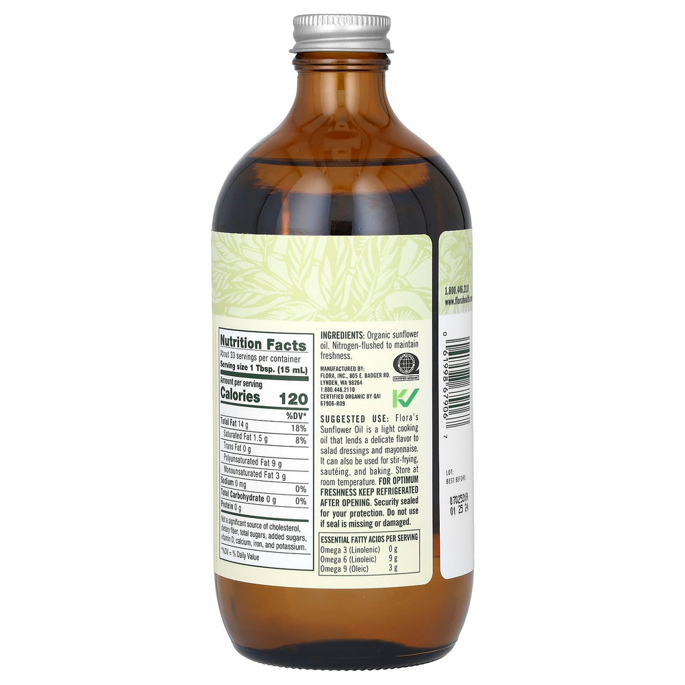 Flora, сертифицированное органическое подсолнечное масло, 500 мл (17 жидк. унции)