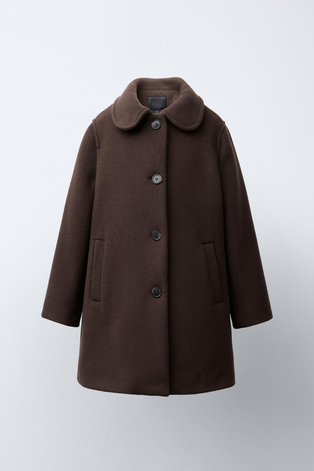 ZARA ДЛИННОЕ ПАЛЬТО ИЗ ШЕРСТИ И КАШЕМИРА, ШОКОЛАДНЫЙ