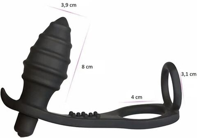 Черный анальный вибромассажер с эрекционными кольцами (Цвет: черный)