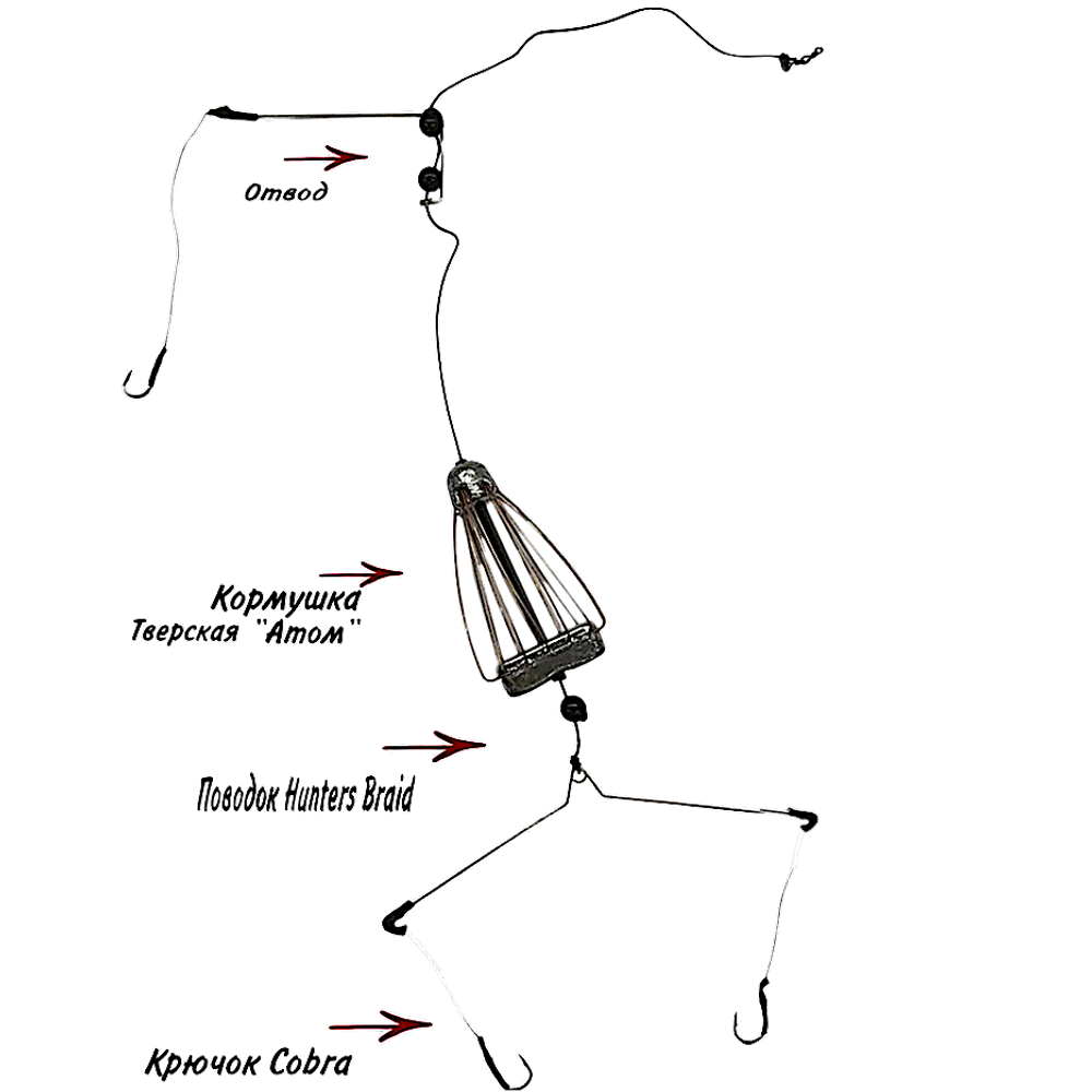 Монтаж Донный оснащенный GC Кормушка Атом + Коромысло и боковой отвод 3кр №6 -