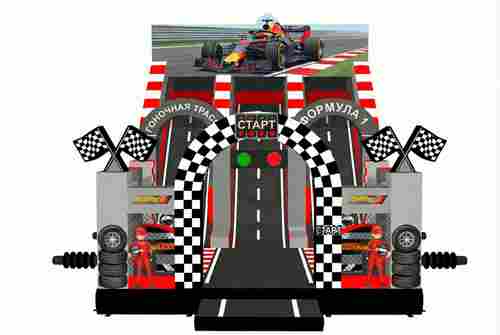 Коммерческий надувной батут «Гоночная трасса», 10×5×5 м, с горкой
