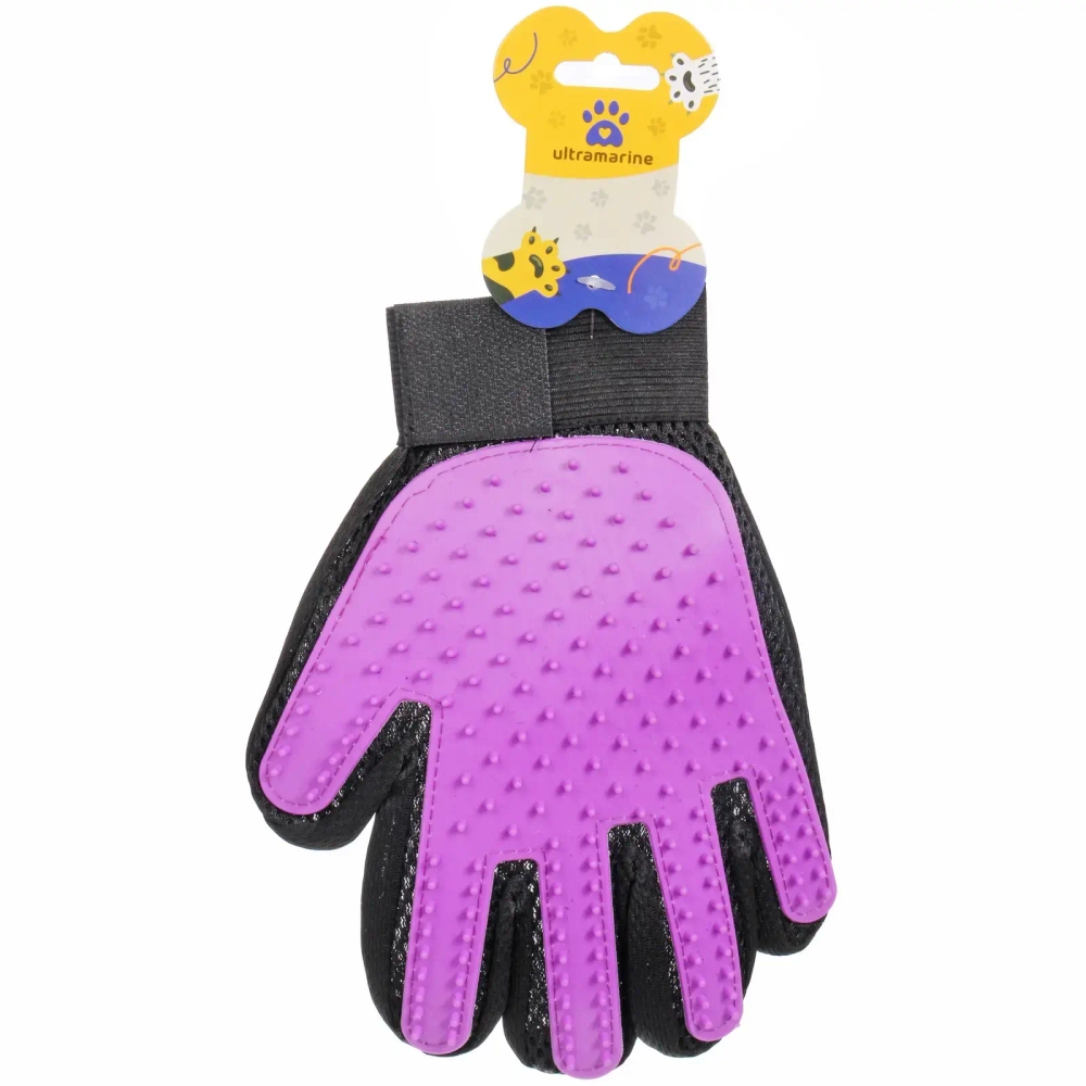 Расческа - перчатка для собак и кошек «ЛАПКИ и ЦАРАПКИ», на липучке, цвет фиолетовый, 23см (подвес)