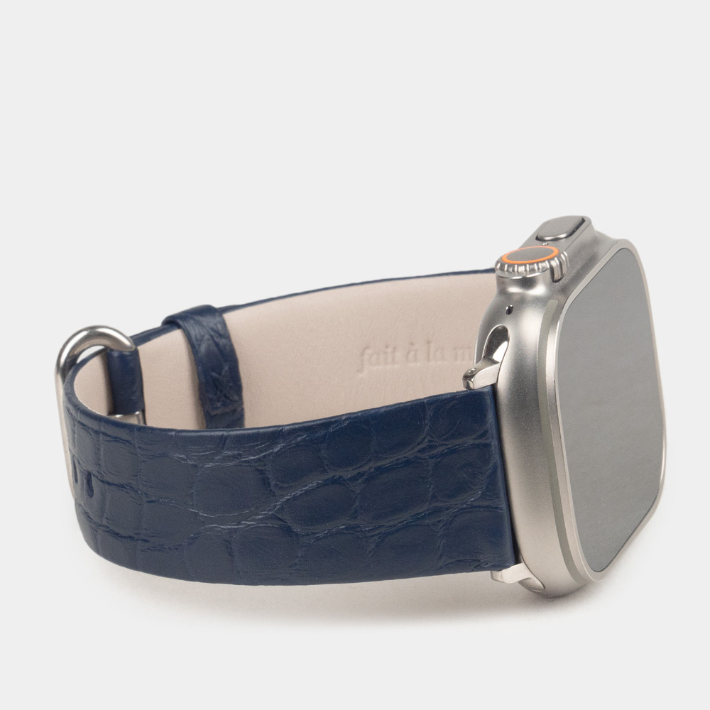 Ремешок для Apple Watch 44/45/46 mm из кожи аллигатора, синего цвета