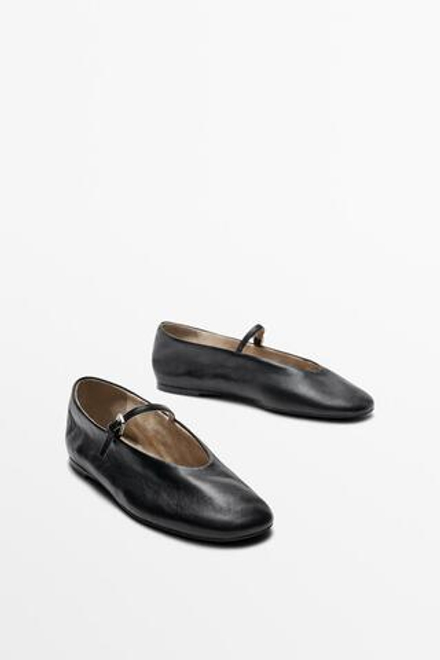 Massimo Dutti Балетки из мягкой кожи, черный
