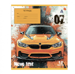 Тетрадь 12л., клетка, Alingar, скрепка, блок офсет, 100% белизна, мелованный картон (стандарт), "Auto", 5 дизайнов в пленке т/у