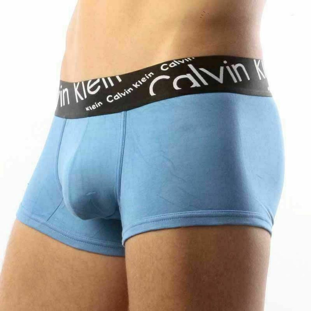 Мужские трусы боксеры синие с черной косой резинкой Calvin Klein Black Waistband Italics Boxer Blue