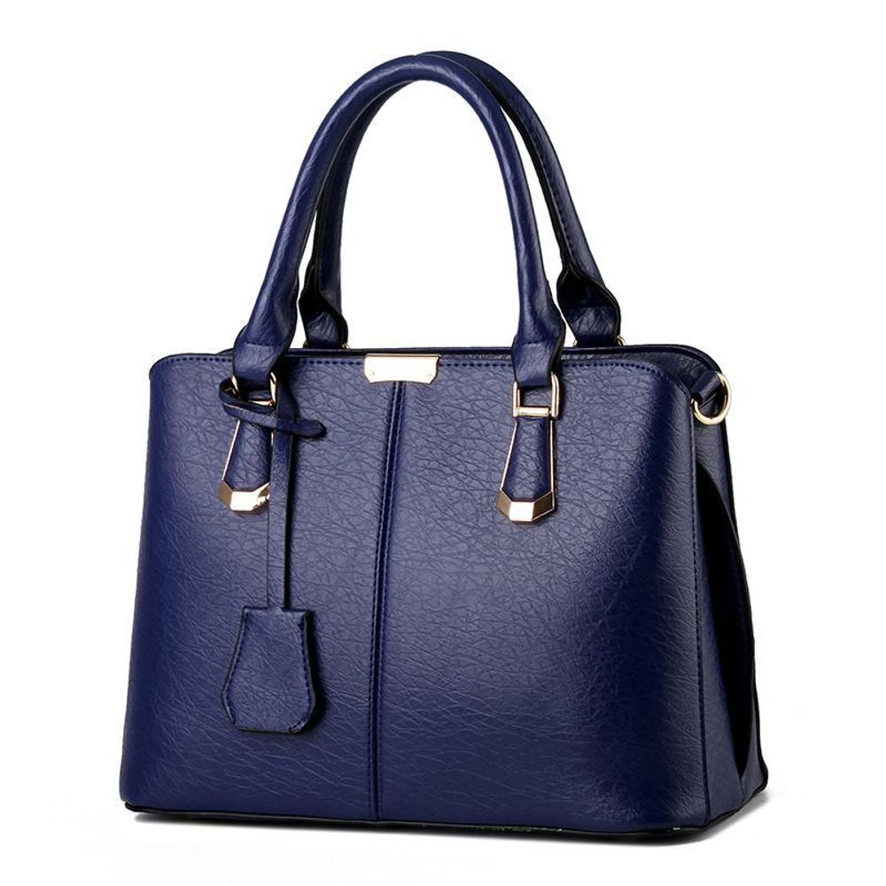 Большая стильная женская повседневная сумка тёмно-синего цвета из экокожи с фурнитурой под золото Dublecity 9888-3 Navy Blue
