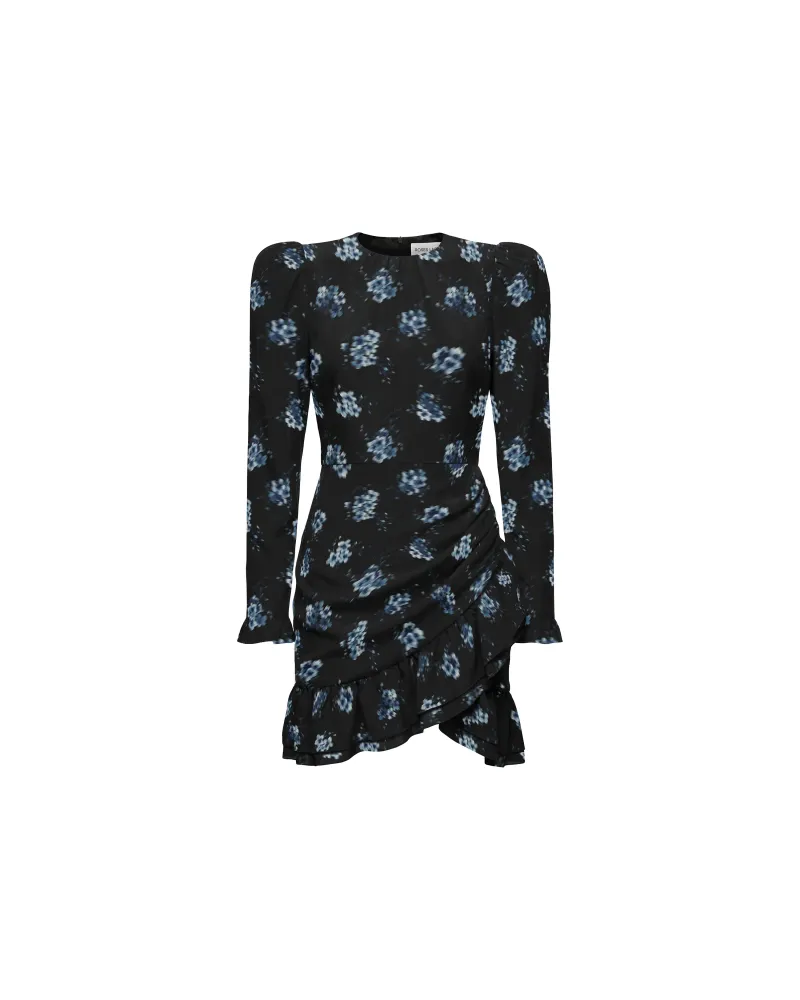 Шарлотта мини (Charlotte mini), платье мини из черного крепдешина с цветочным принтом