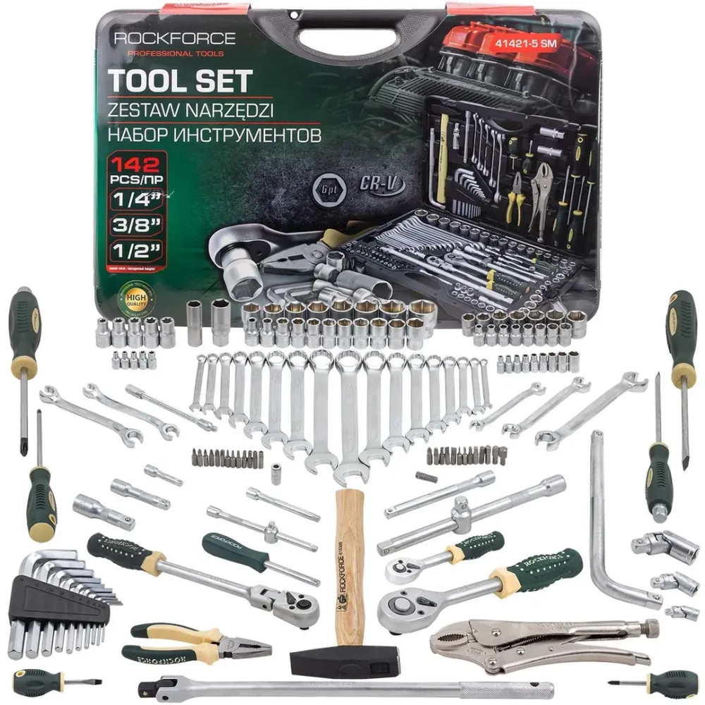 Набор инструментов 142 пр.1/4''3/8''1/2''(6-гр.)(4-32мм) RockFORCE RF-41421-5 SM