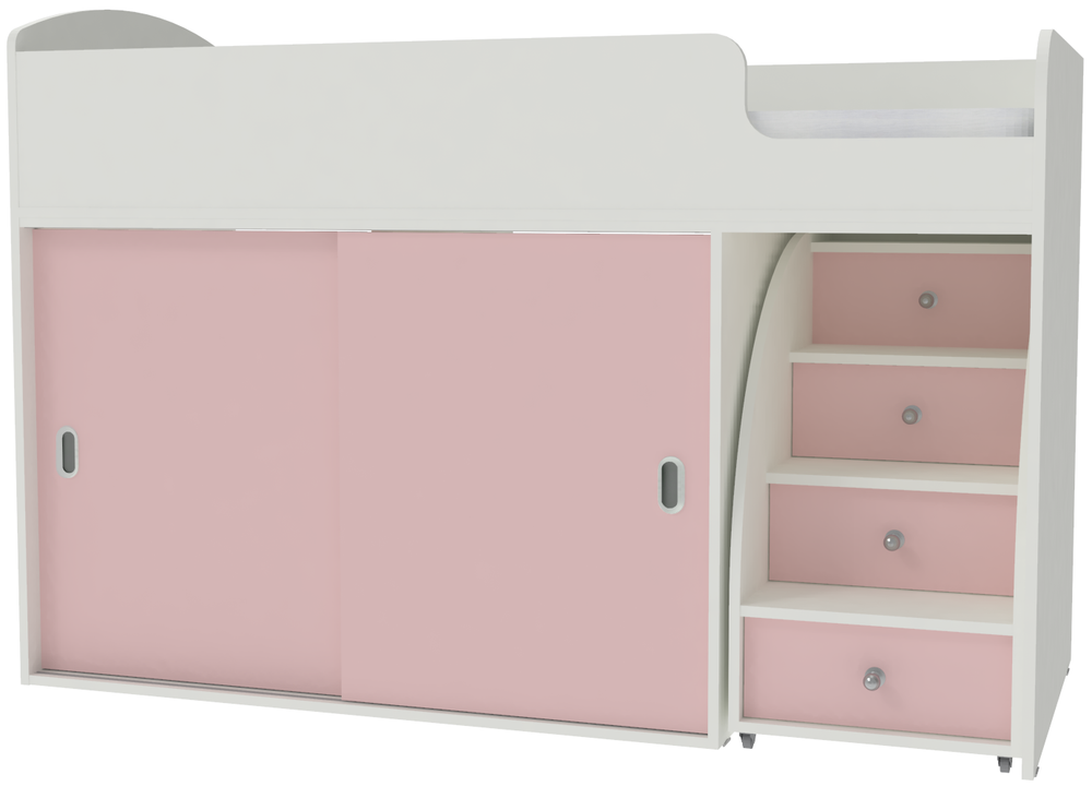 Кровать-чердак КарИВи Малыш Купе Белый  Розовый