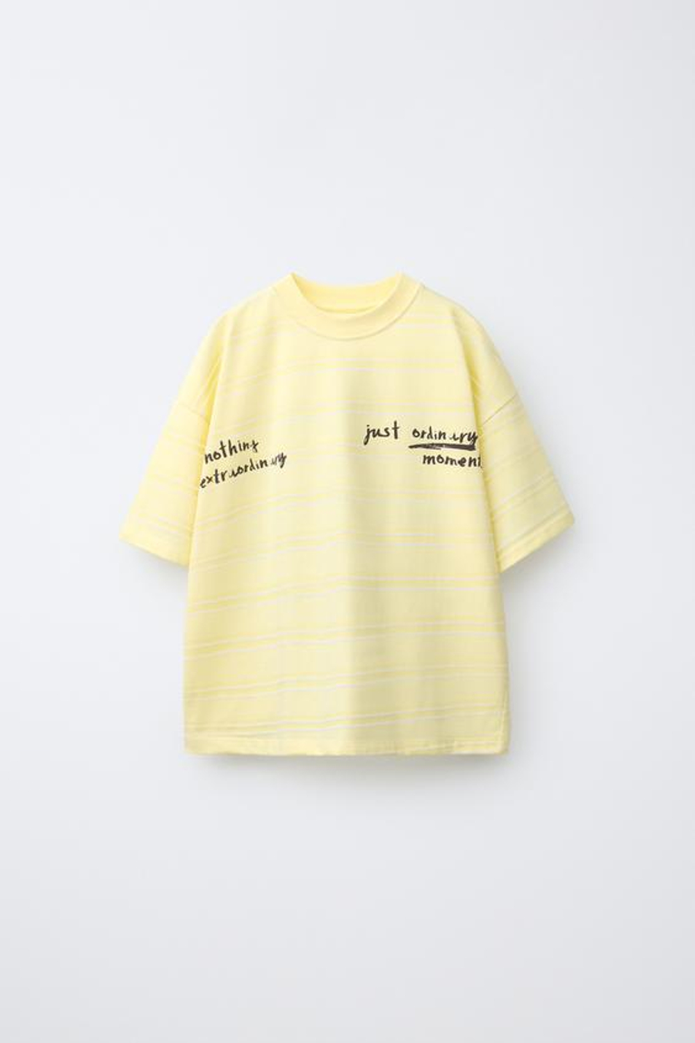 ZARA ФУТБОЛКА В ПОЛОСКУ С НАДПИСЬЮ, СВЕТЛО-ЖЕЛТЫЙ
