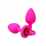 Анальная пробка из розового силикона с красным кристаллом (размер S)