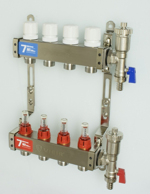 Колл. группа БЕЗ КРАНОВ (КВАДРАТ,нерж) с расход.  4-вых. ViEiR (5/1шт) Т