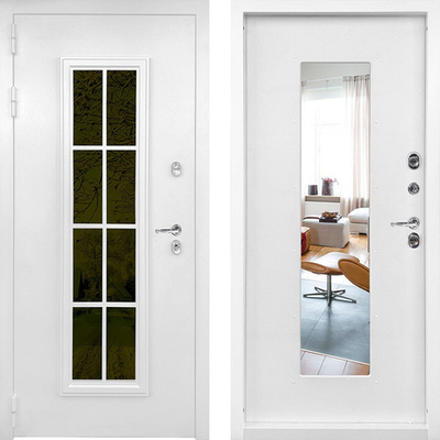 Входная дверь в дом белая со стелком - 1076