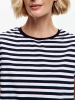 Футболка дизайнерская тельняшка оверсайз с фигурным низом тельняшка/черный