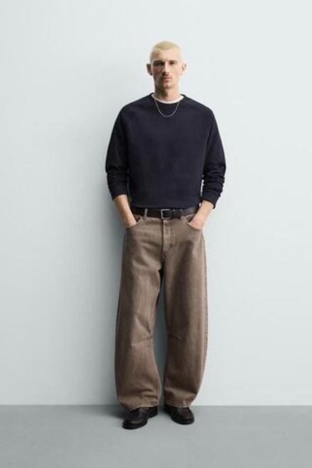ZARA БРЮКИ BARREL FIT, КОРИЧНЕВЫЙ