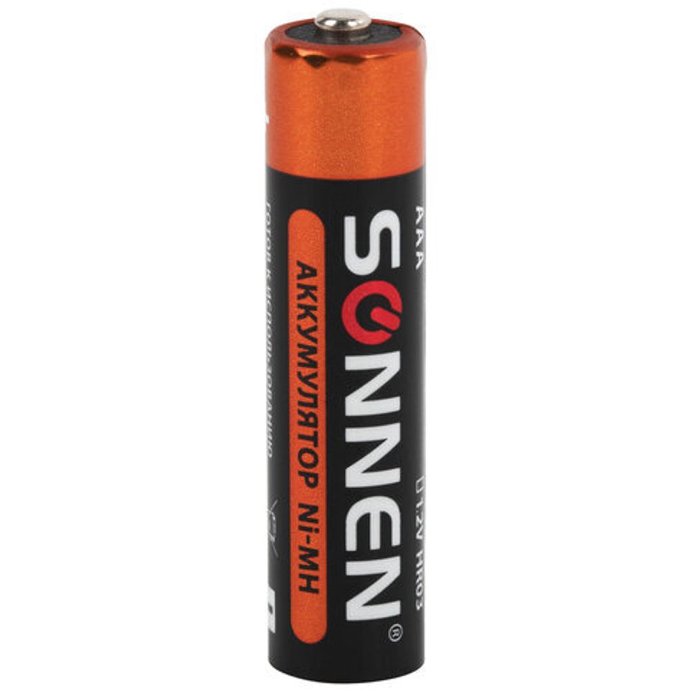 Батарейки аккумуляторные Ni-Mh мизинчиковые КОМПЛЕКТ 4 шт., AAA (HR03) 650 mAh, SONNEN, 455609