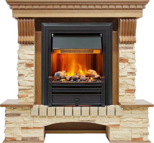 Каминокомплект Pierre Luxe - Дуб / Сланец с очагом Brookline Black