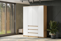 Шкаф для одежды и белья 4х дверный Денвер, Дуб золотой, Белый