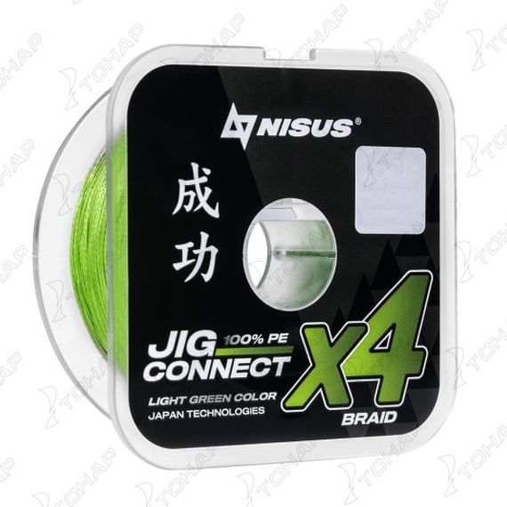 Шнур JIG CONNECT X4 PE Light Green 150m #3.0, 0.28mm 15.4кг/36.1LB (T-N-JC-X4-0.28-150-LG) NISUS