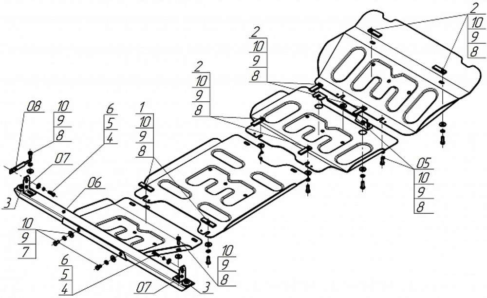Усиленная защита радиатора, картера двигателя, КПП, раздаточной коробки (2 мм, сталь) для Changan Hunter Plus 2023- Motodor.77209