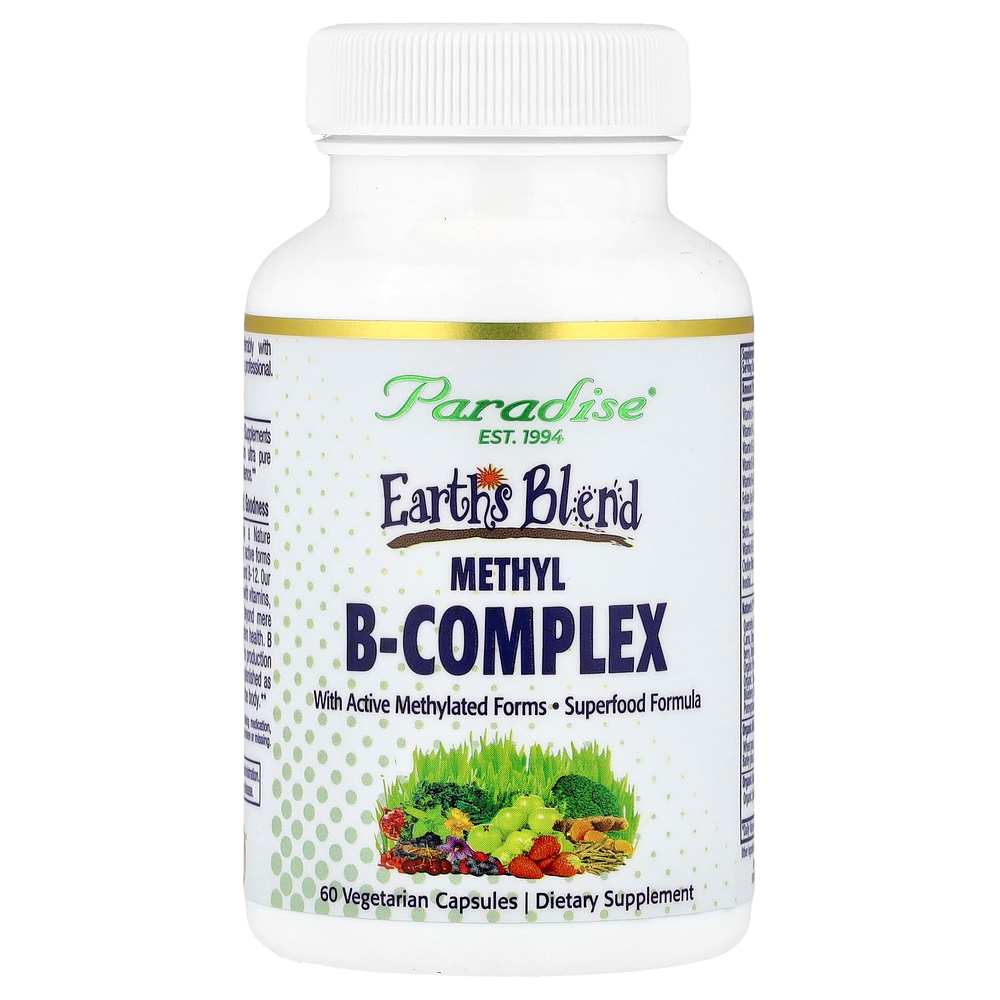 Paradise Herbs, Earth's Blend, комплекс метилированных витаминов группы B, 60 вегетарианских капсул