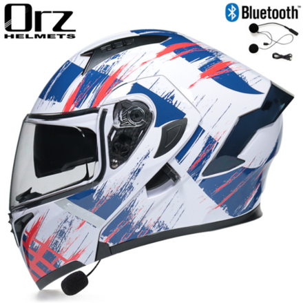 шлем модуляр ORZ с Bluetooth бело-синий XL