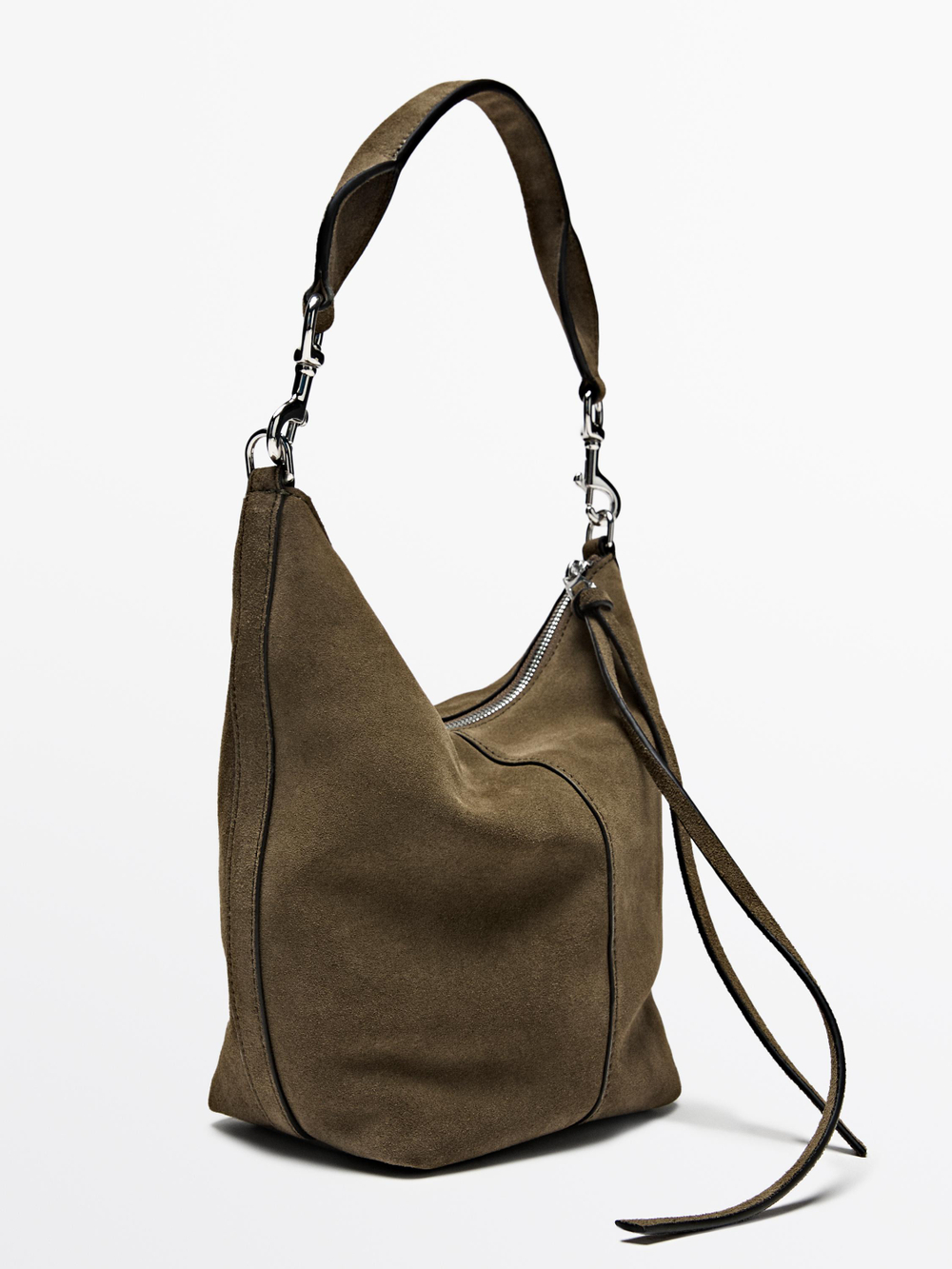 Massimo Dutti Сумка-мешокиз натуральной замши, хаки