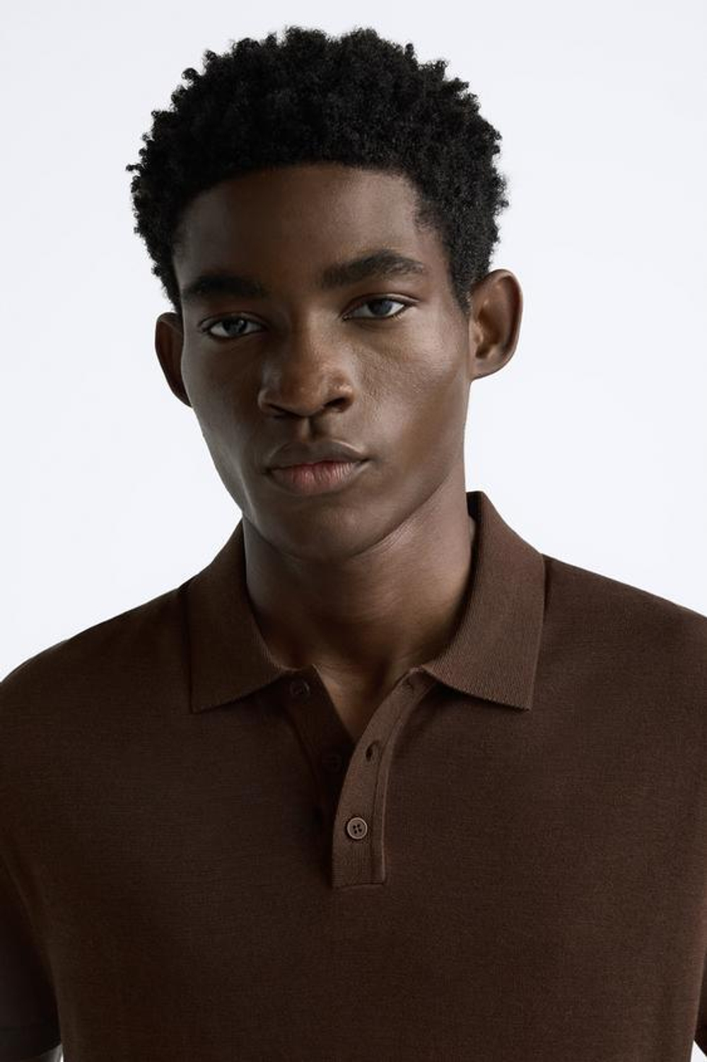 ZARA ТРИКОТАЖНОЕ ПОЛО ИЗ ХЛОПКА И ШЕЛКА, КОРИЧНЕВЫЙ