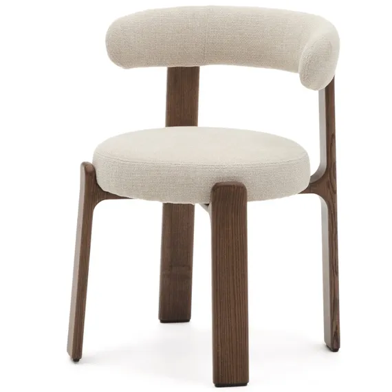 Стул Granite на 4 ножках из бежевого шенилла и массива ясеня в отделке орех