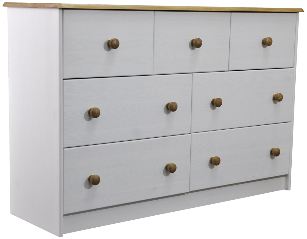 Комод деревянный Хаба 7 ящиков, белый воск, массив сосны